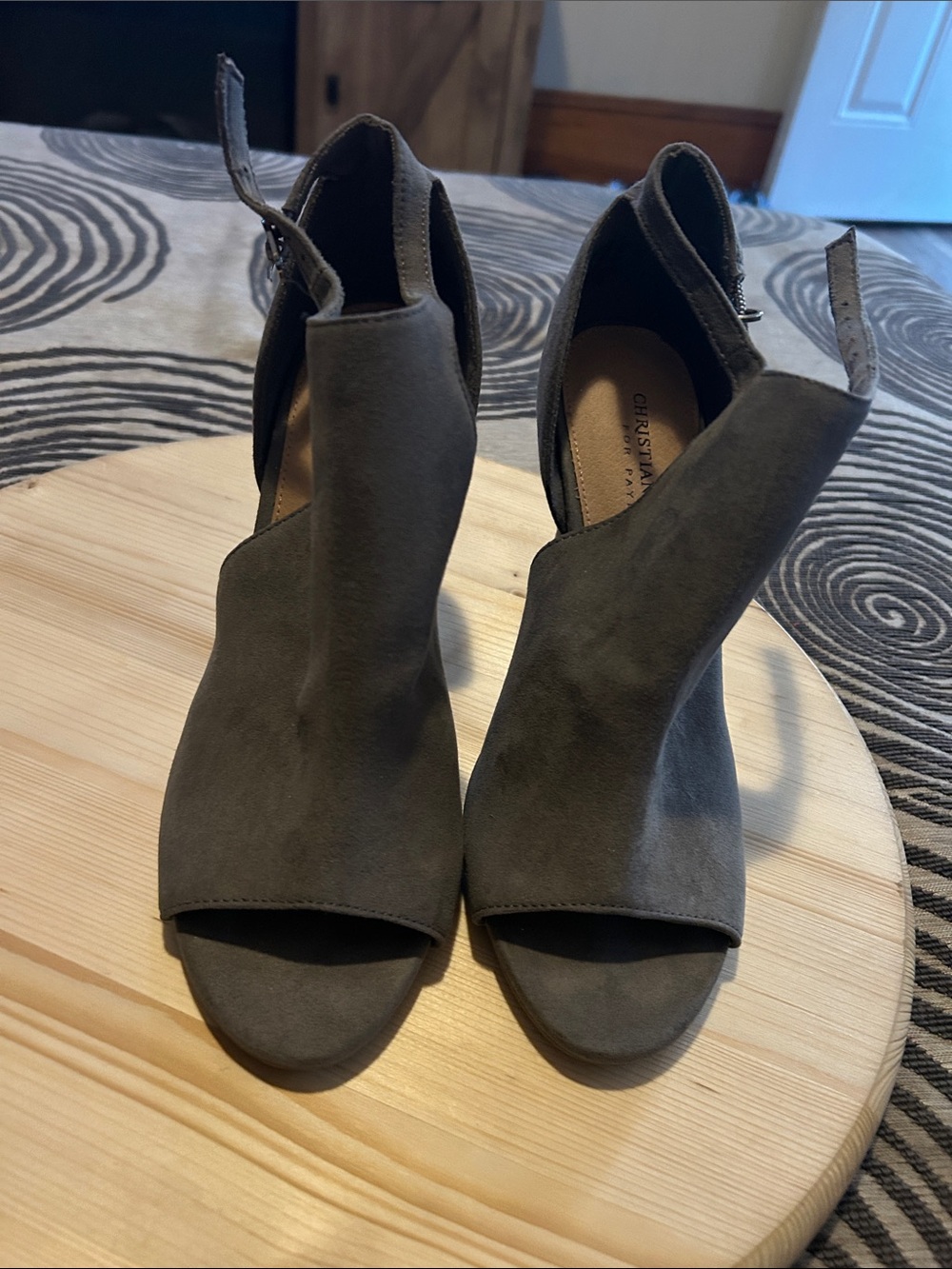 Christian Siriano gray Suede Open-Toe Ankle Booties